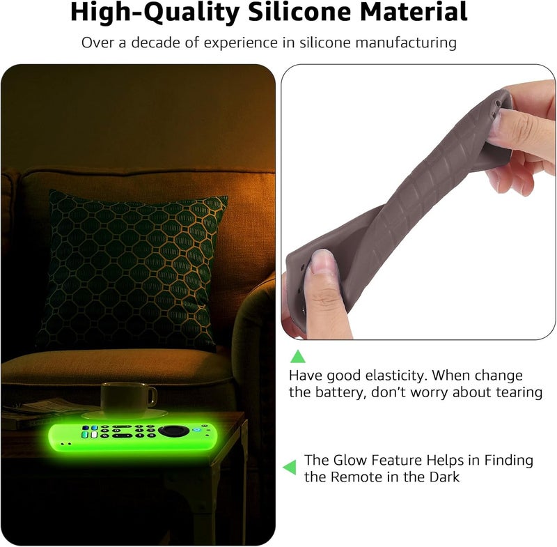 OneBom (2Pcs) Silicone Remote Cover Glow in The Dark with Black Lanyard, Lightweight Anti-Slip Shockproof Remote Case(Glow Green&Brown) - Image 4